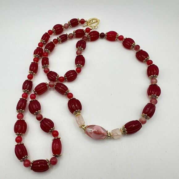 30", carved Ruby, tourmaline, rose quartz and glass artisan necklace! - Picture 5 of 12